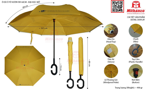 Ô dù ô tô vươn tay in logo trường đại học do Mithanco sản xuất