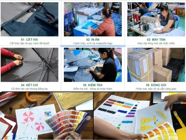 Quy trình sản xuất dù trực tiếp tại xưởng Mithanco