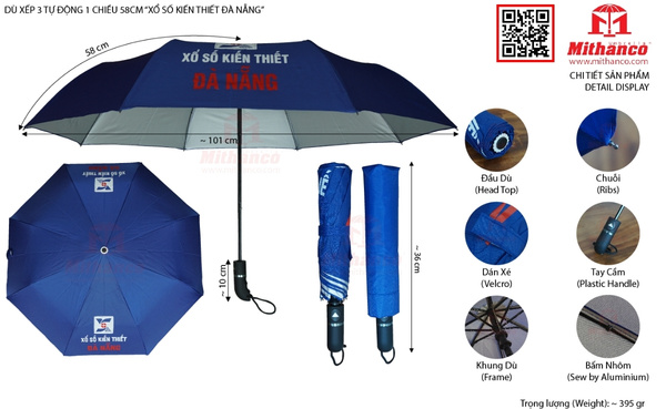 Ô dù xếp 3 in logo công ty xổ số kiến thiết